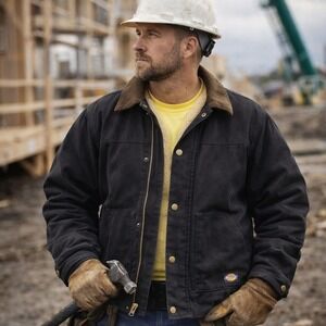 Dickies Sherpa Lined Duck Canvas Work Jacket Mens Medium Black Rugged Coat